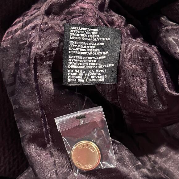 NWT Guess Coat Wool Classic Preppy Professional Minimalist Formal Burgundy Small - Picture 5 of 11